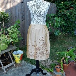 NWOT! Beaded Tan Gold Floral Pencil Skirt Silk 6